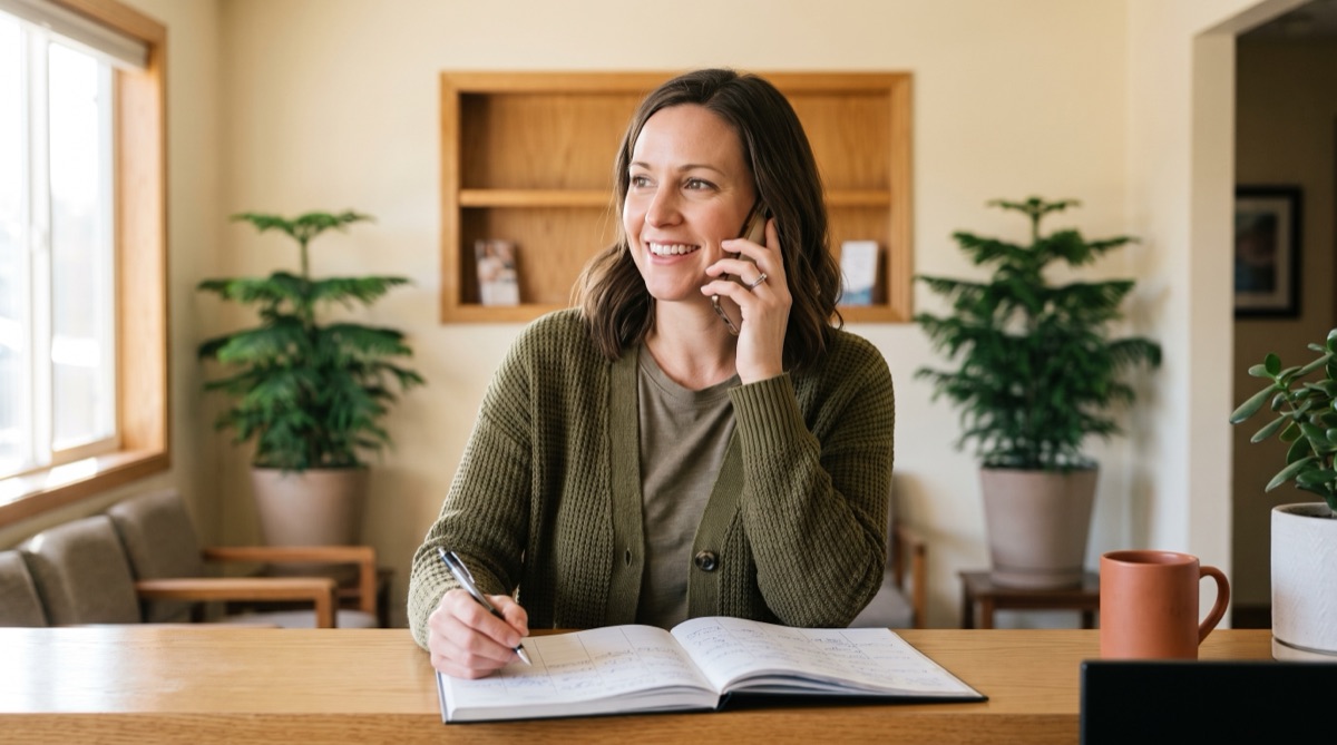 Front desk team member taking a call at her desk